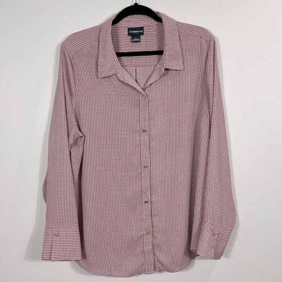 Liz Claiborne Career Long Sleeve Button Down Geometric Pattern Shirt Size XL - Picture 1 of 9